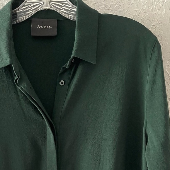 Akris Midi Dress Shirtdress Wool Emerald Green Asymmetrical Classic Minimal 10 - Picture 6 of 12